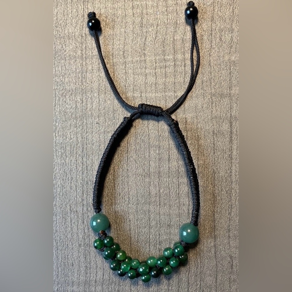 Beaded Natural Jade Gemstone Bracelet with Adjustable Cord - Picture 5 of 14